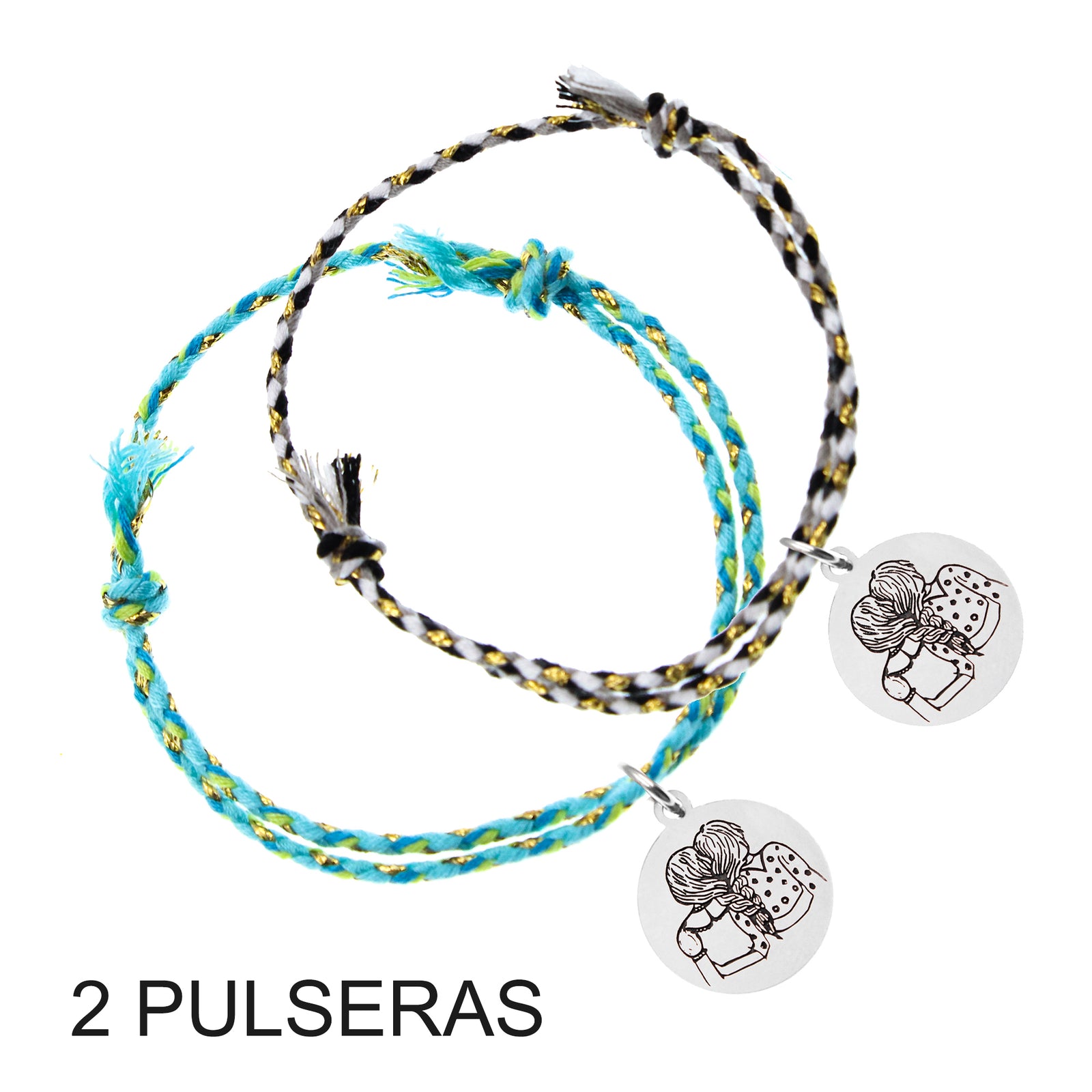 Pack de 2 pulseras de amistad con medalla grabada