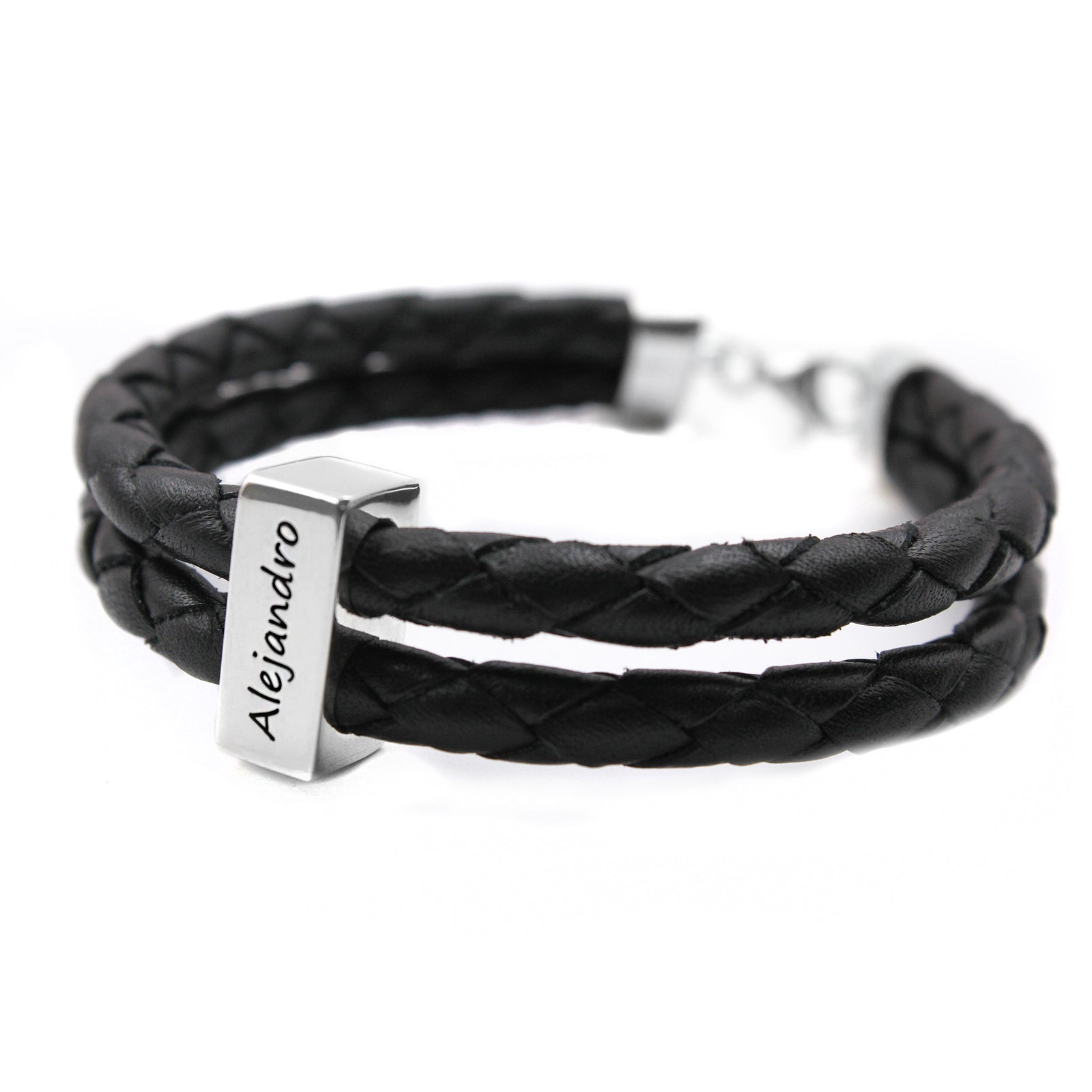 Pulsera de cuero nacional con lingote de plata personalizado – Hecha a mano