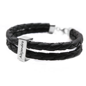 Pulsera de cuero nacional con lingote de plata personalizado – Hecha a mano