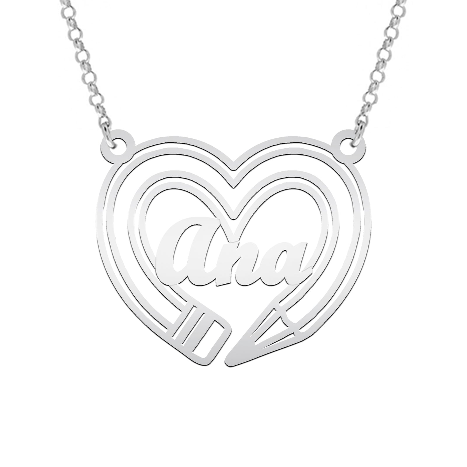 Colgante corazón con lápiz en plata personalizado con nombre – Regalo ideal para profesoras o amantes de la escritura