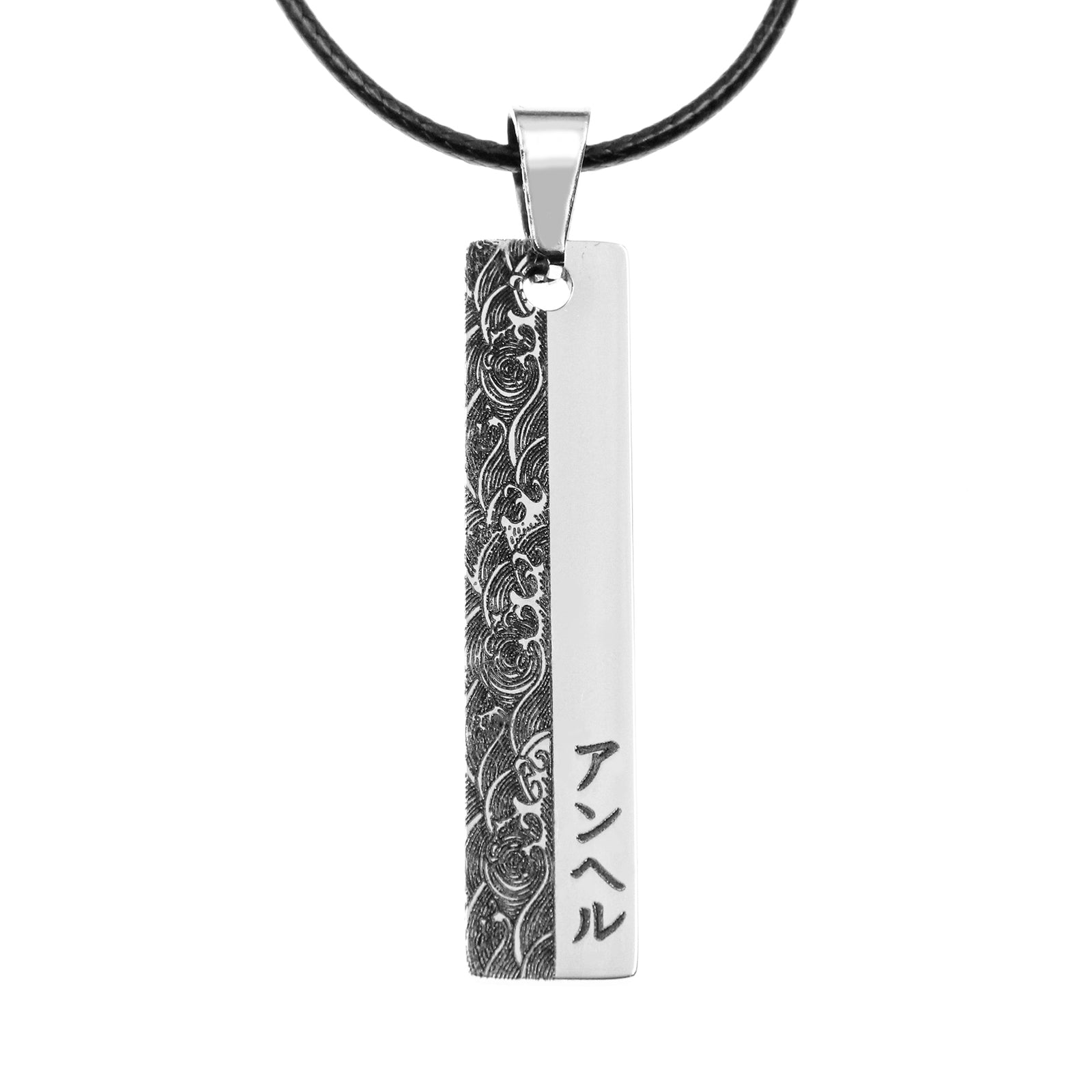Colgante de acero personalizado con nombre en japonés – Grabado exclusivo con diseño oriental