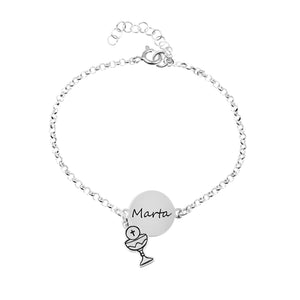 Pulsera Comunión Niña Personalizada Plata con Nombre y Charms Religiosos
