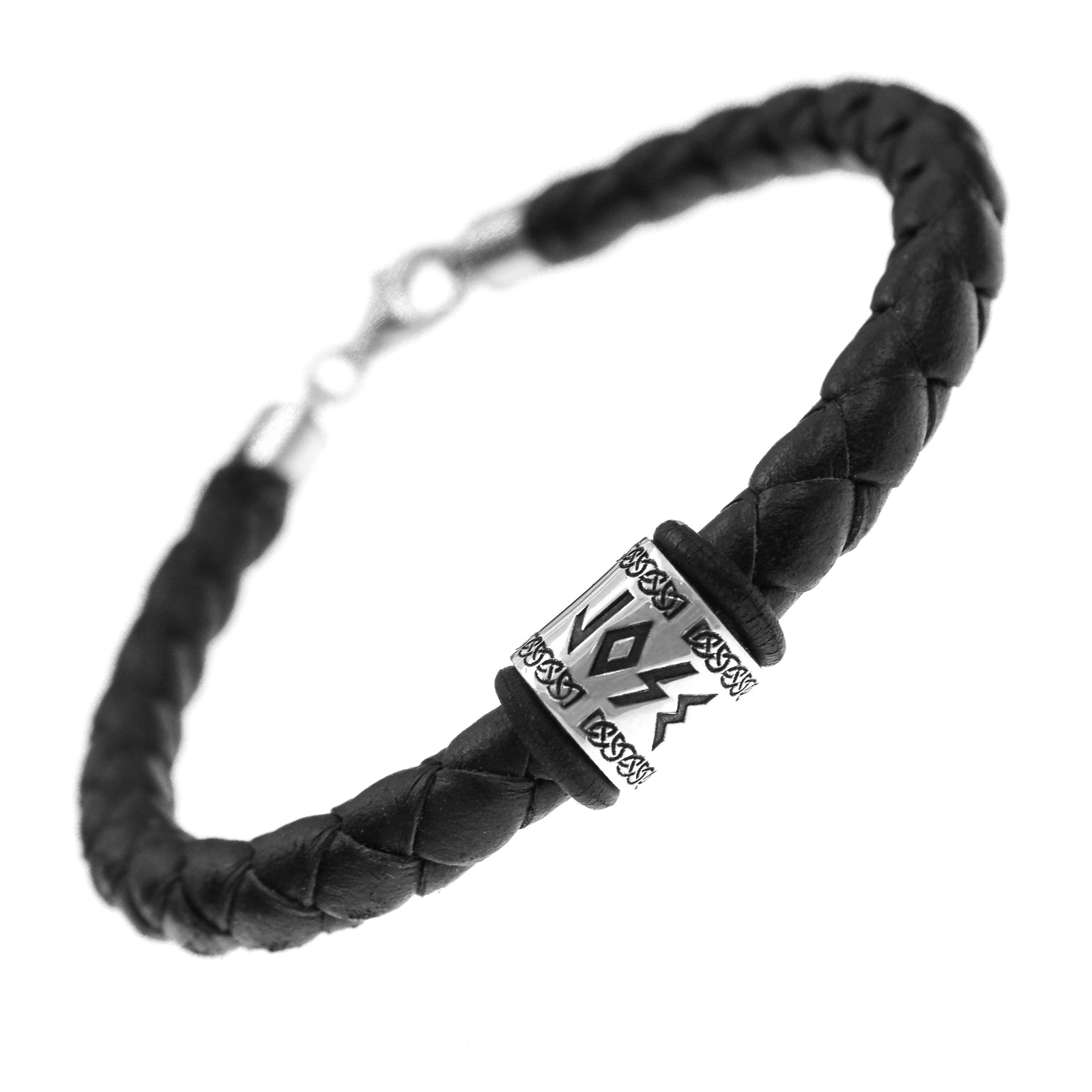 Pulsera vikinga de cuero nacional con abalorio de plata personalizado – Estilo nórdico artesanal