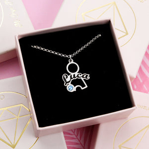 Colgante de niño o niña en plata personalizado con nombre y piedra de nacimiento – Regalo para mamá