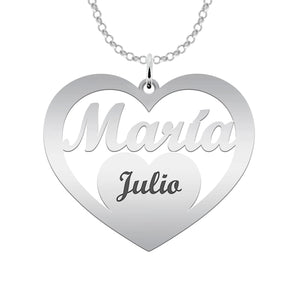 Colgante corazón de plata personalizado con nombres – Regalo para mamá o abuela