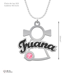 Colgante de niño o niña en plata personalizado con nombre y piedra de nacimiento – Regalo para mamá