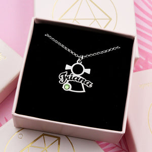 Colgante de niño o niña en plata personalizado con nombre y piedra de nacimiento – Regalo para mamá