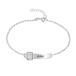 Pulsera de Primera Comunión Personalizada en Plata de Ley – Grabado con Nombre y Motivo Religioso