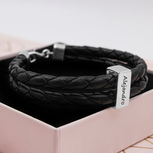 Pulsera de cuero nacional con lingote de plata personalizado – Hecha a mano