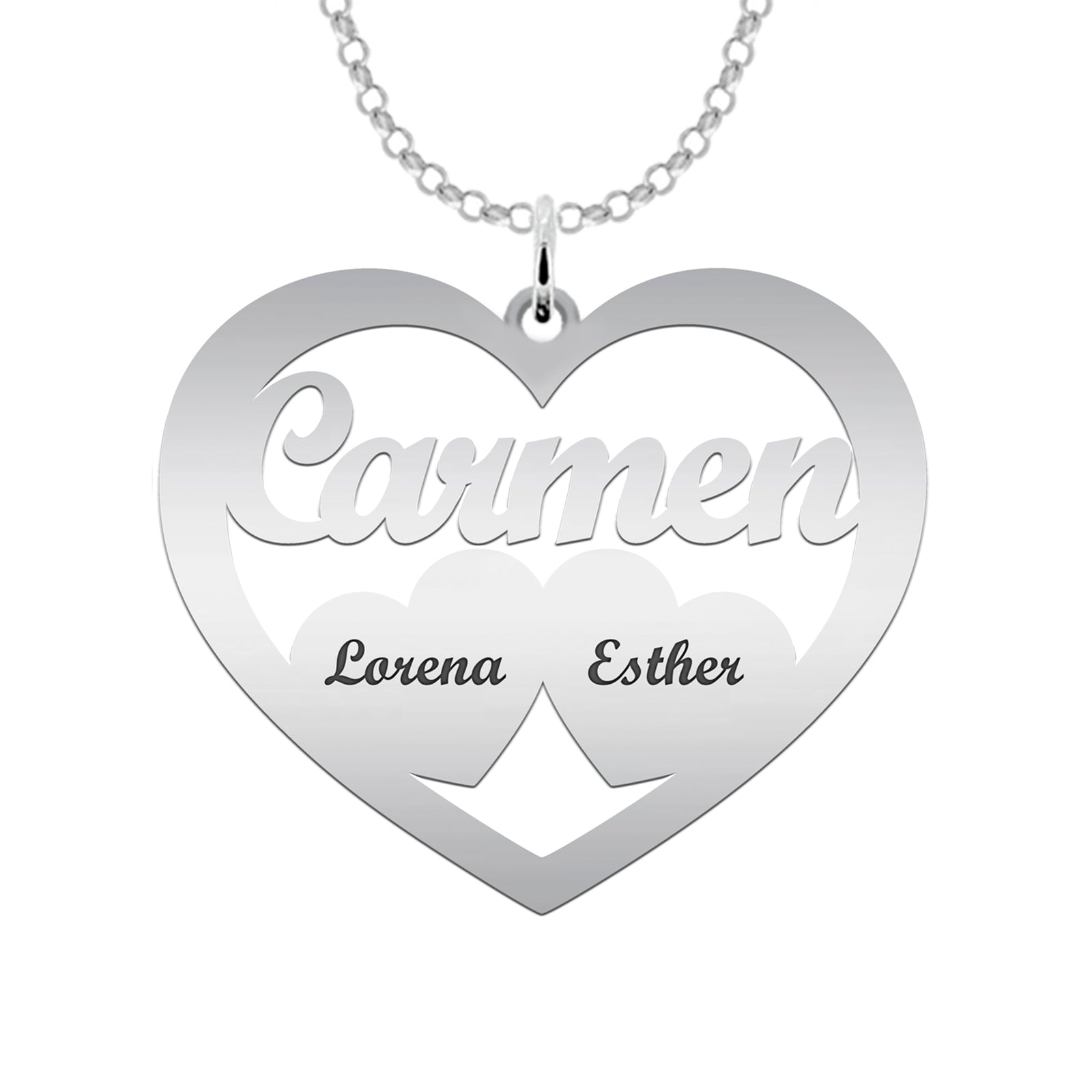 Colgante corazón de plata personalizado con nombres – Regalo para mamá o abuela