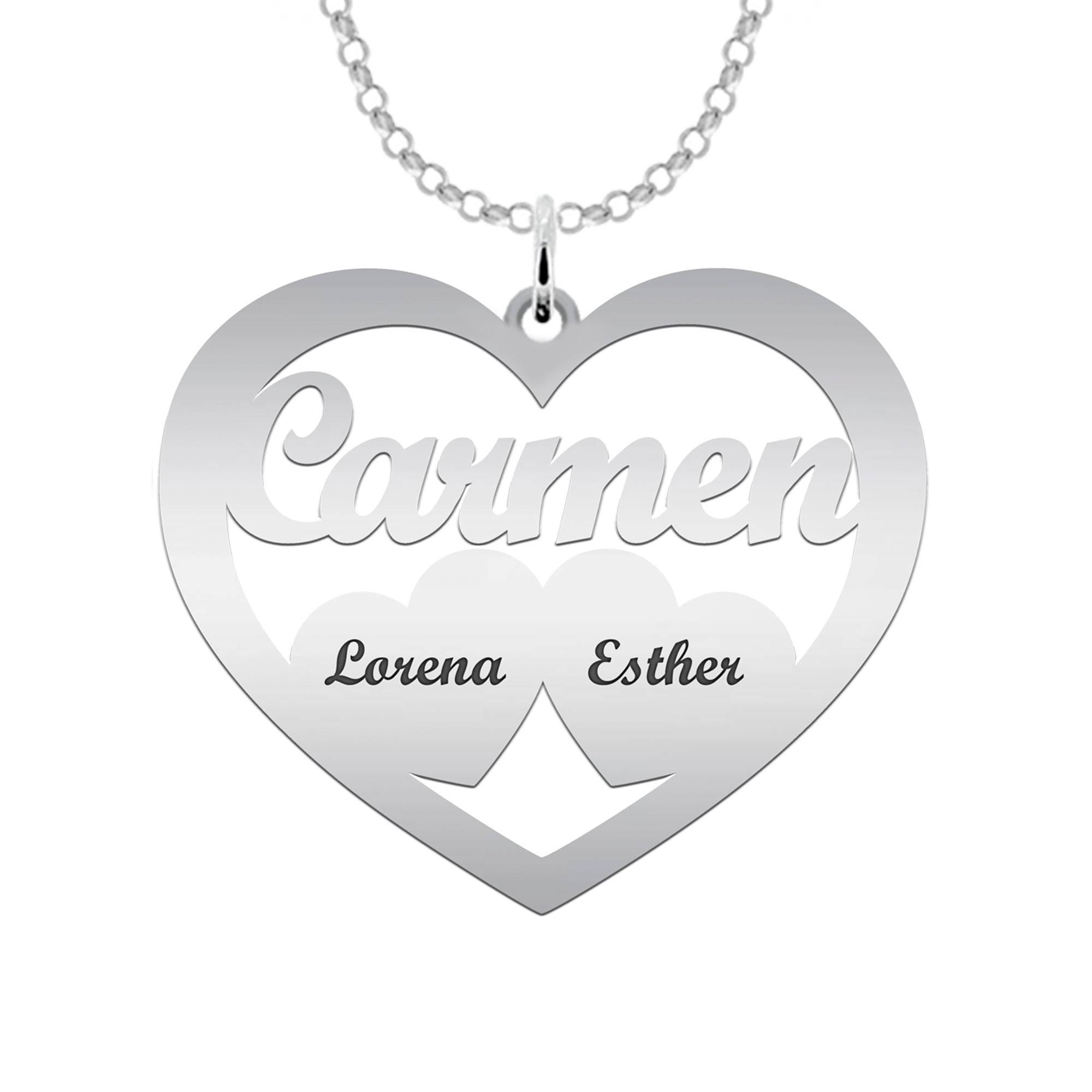 Colgante corazón de plata personalizado con nombres – Regalo para mamá o abuela