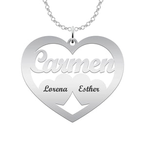 Colgante corazón de plata personalizado con nombres – Regalo para mamá o abuela