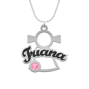 Colgante de niño o niña en plata personalizado con nombre y piedra de nacimiento – Regalo para mamá