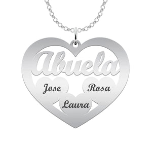 Colgante corazón de plata personalizado con nombres – Regalo para mamá o abuela