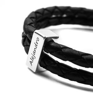 Pulsera de cuero nacional con lingote de plata personalizado – Hecha a mano