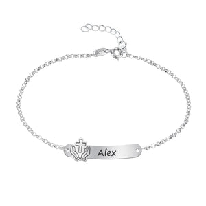 Pulsera de Primera Comunión Personalizada en Plata de Ley – Grabado con Nombre y Motivo Religioso