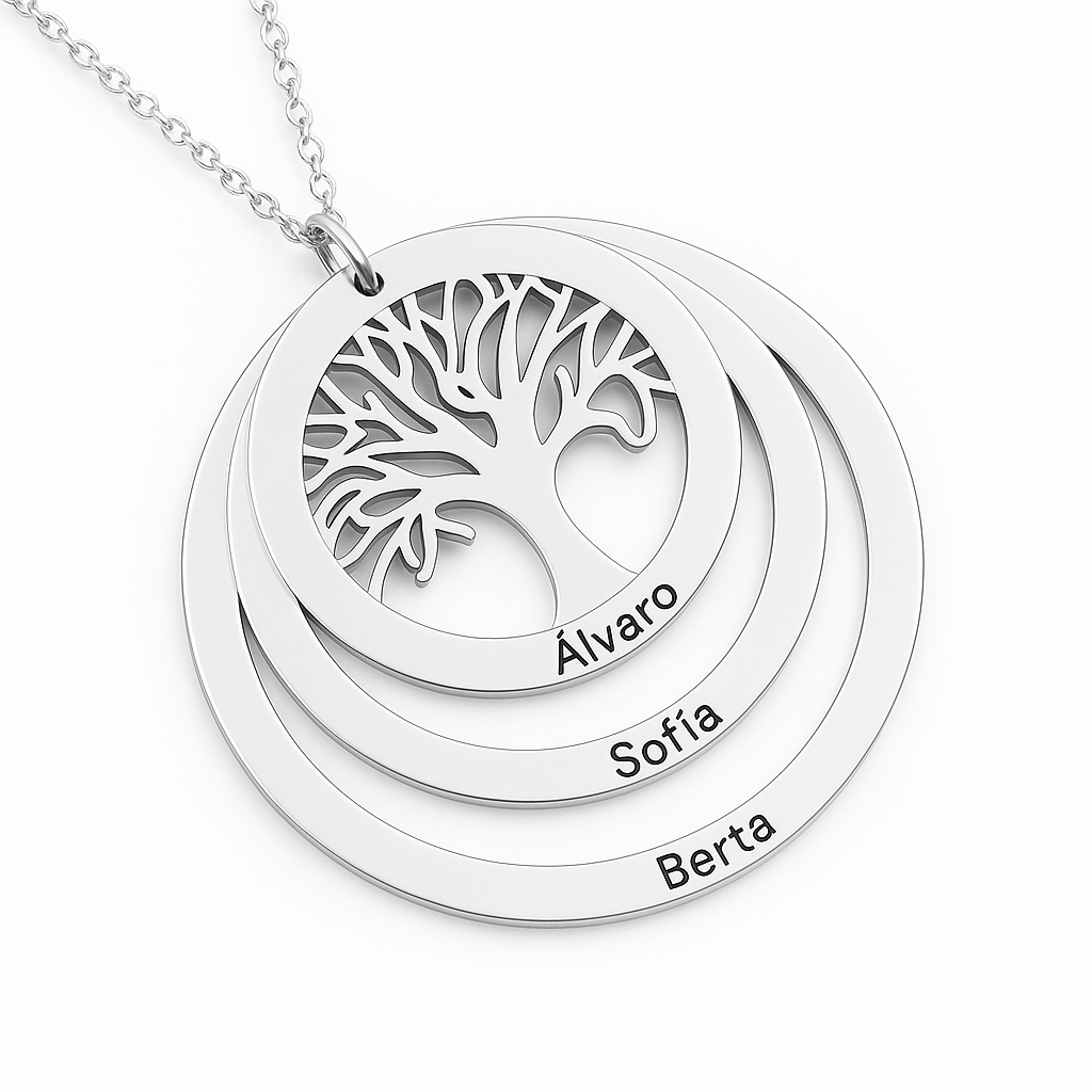 Colgante árbol de la vida con hasta 3 aros personalizados