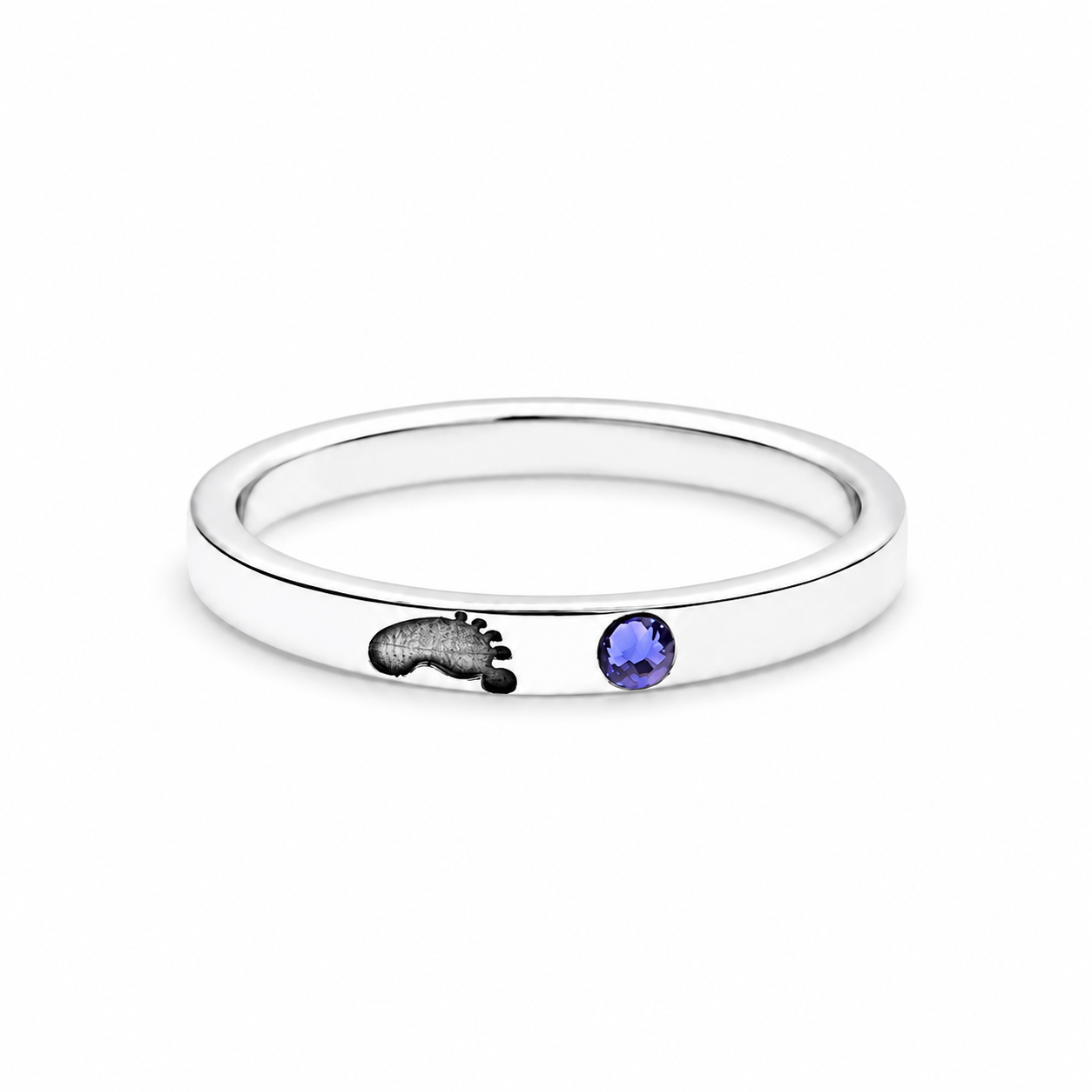 Anillo de plata con huella y piedra de nacimiento