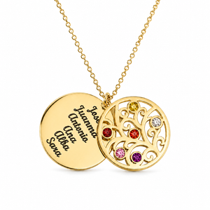 Collar Árbol de la Vida con piedras de nacimiento y medalla personalizada – Plata 925 chapada en oro 18k