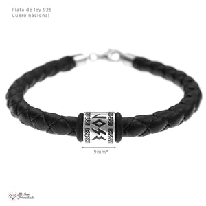 Pulsera vikinga de cuero nacional con abalorio de plata personalizado – Estilo nórdico artesanal