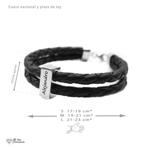 Pulsera de cuero nacional con lingote de plata personalizado – Hecha a mano