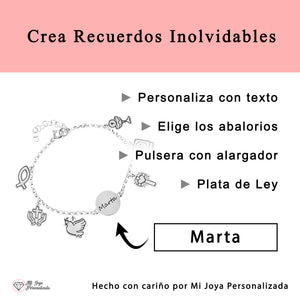 Pulsera Comunión Niña Personalizada Plata con Nombre y Charms Religiosos