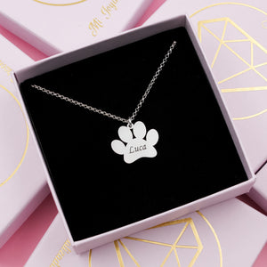 Colgante huella de perro en plata personalizado con nombre – Joya para amantes de las mascotas