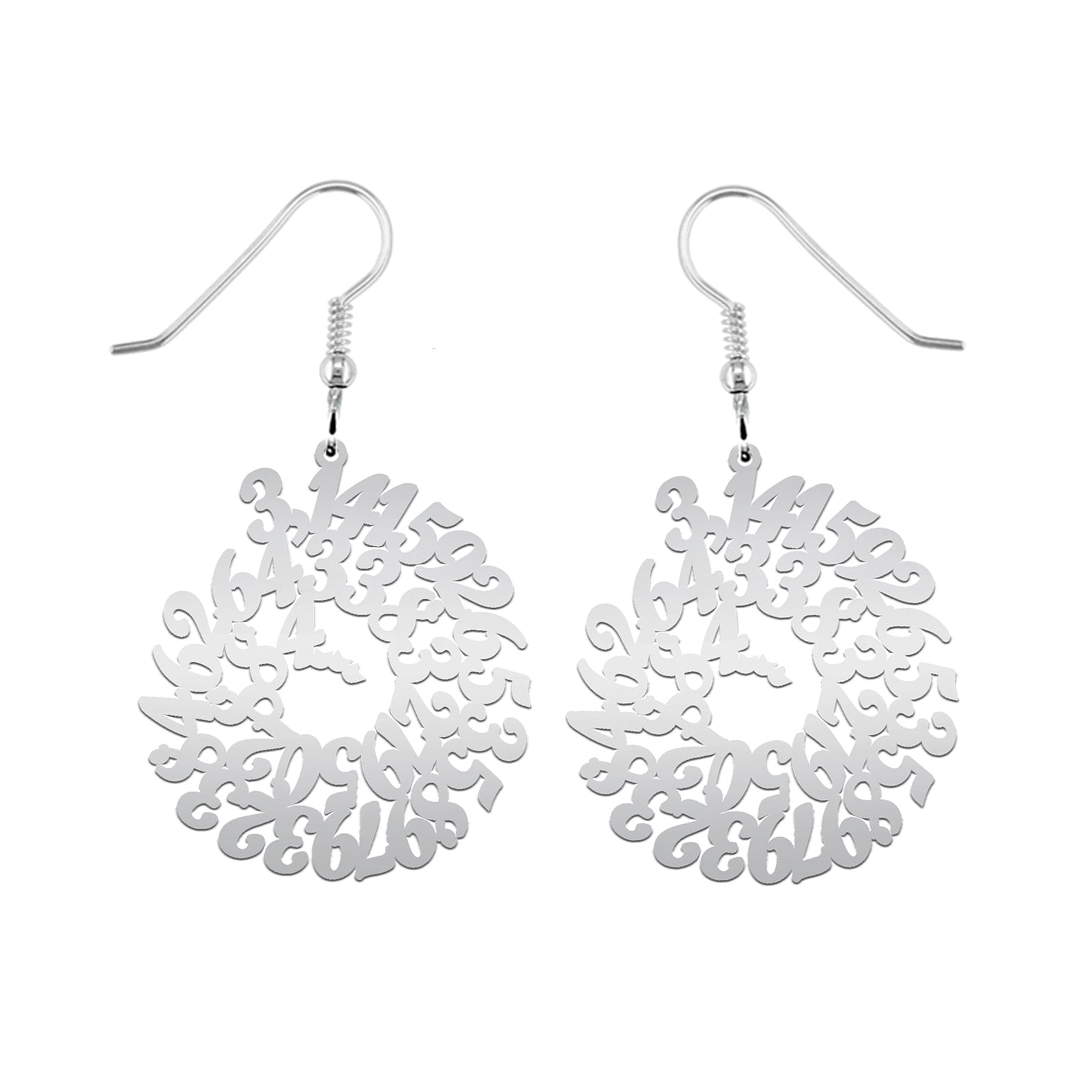 Pendientes de plata con diseño del número Pi – Joyería original para amantes de las matemáticas