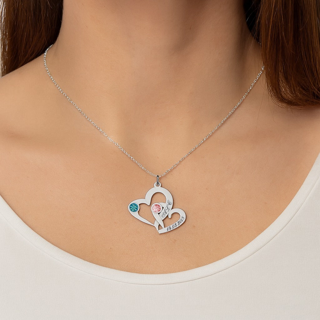 Collar de plata corazones entrelazados