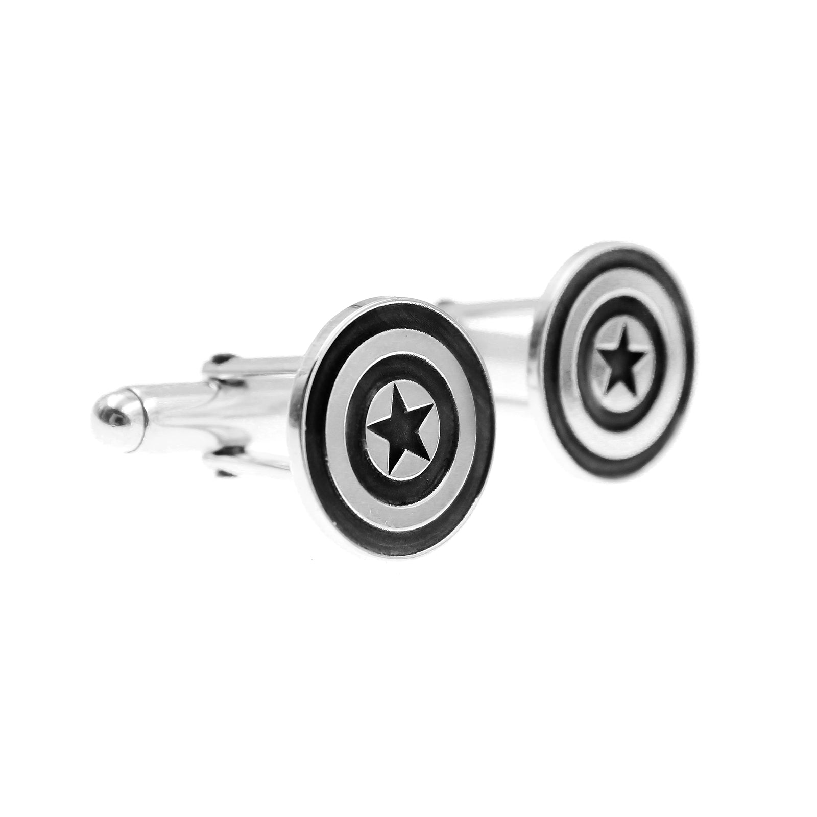 Gemelos de plata con diseño del escudo del Capitán América