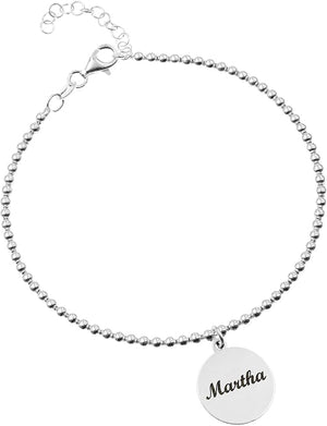 Pulsera de Bolas con Medalla Personalizada – Plata de Ley 925