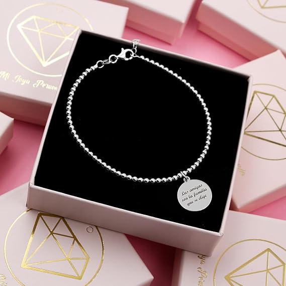 Pulsera de Bolas con Medalla Personalizada – Plata de Ley 925