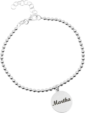 Pulsera de Bolas con Medalla Personalizada – Plata de Ley 925