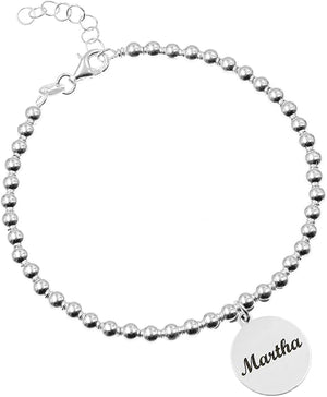 Pulsera de Bolas con Medalla Personalizada – Plata de Ley 925