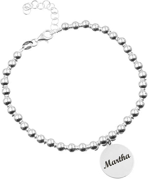 Pulsera de Bolas con Medalla Personalizada – Plata de Ley 925