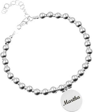 Pulsera de Bolas con Medalla Personalizada – Plata de Ley 925