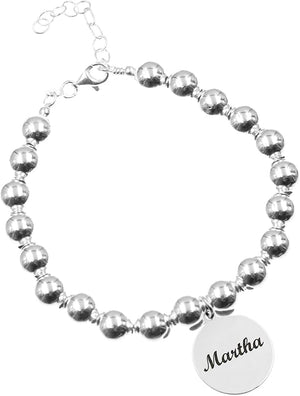 Pulsera de Bolas con Medalla Personalizada – Plata de Ley 925
