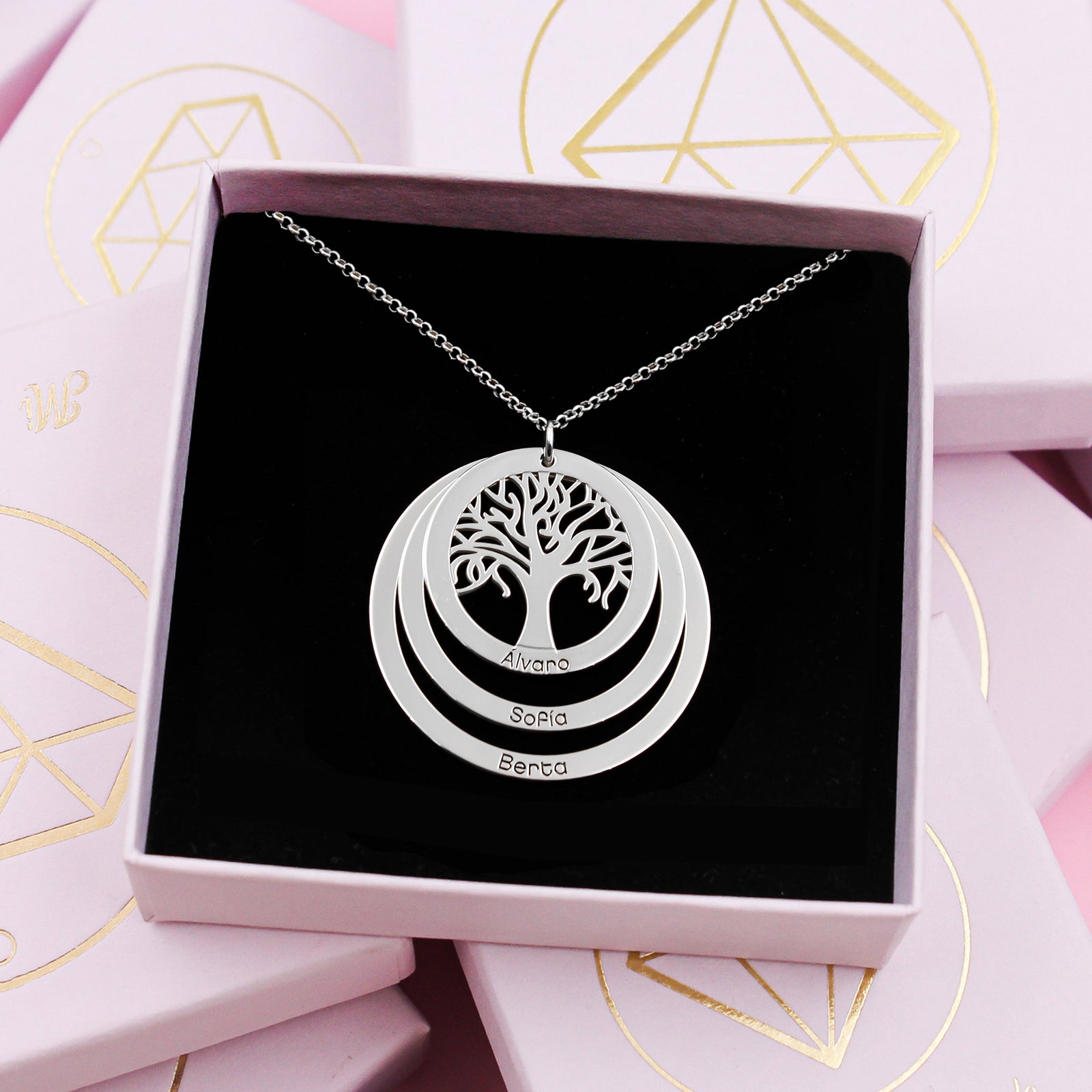 Colgante árbol de la vida con hasta 3 aros personalizados