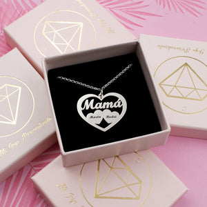 Colgante corazón de plata personalizado con nombres – Regalo para mamá o abuela