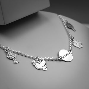 Pulsera Comunión Niña Personalizada Plata con Nombre y Charms Religiosos