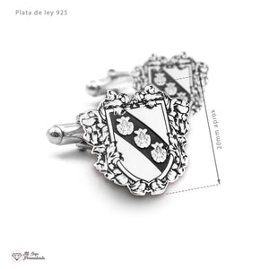 Gemelos Personalizados con Escudo Heráldico de Apellido en Plata