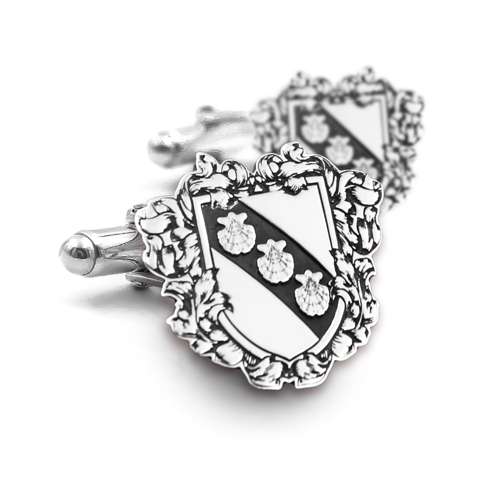 Gemelos Personalizados con Escudo Heráldico de Apellido en Plata
