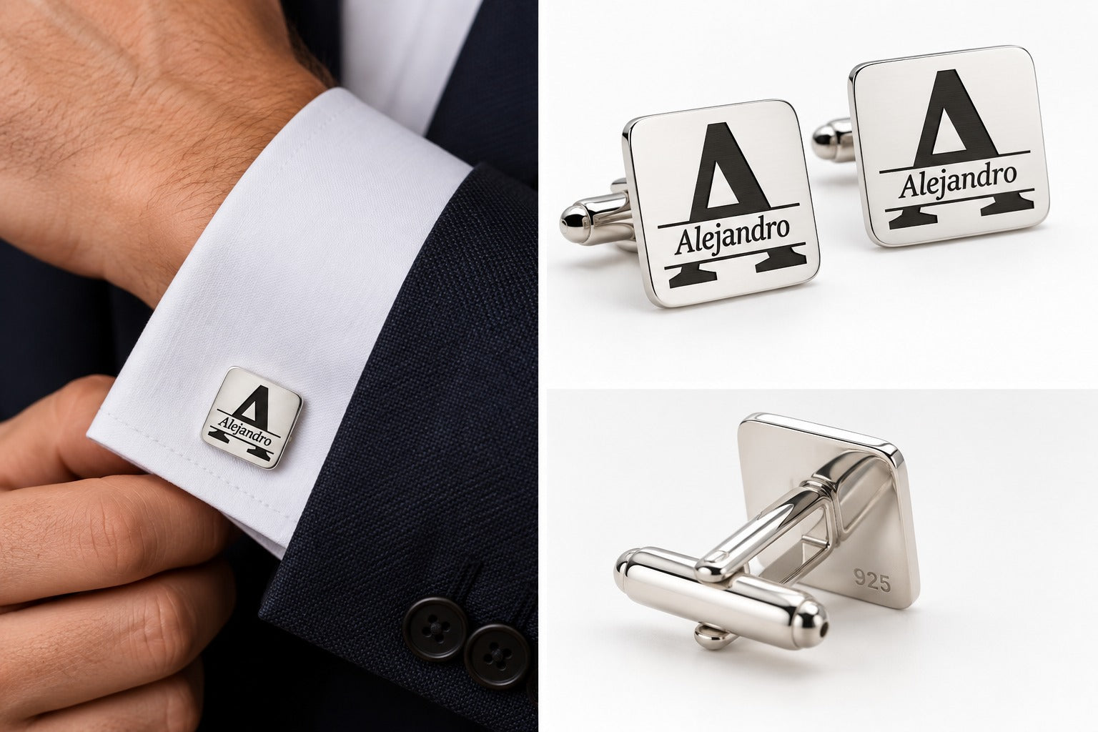 Gemelos Personalizados con Inicial y Nombre – Plata de Ley 925