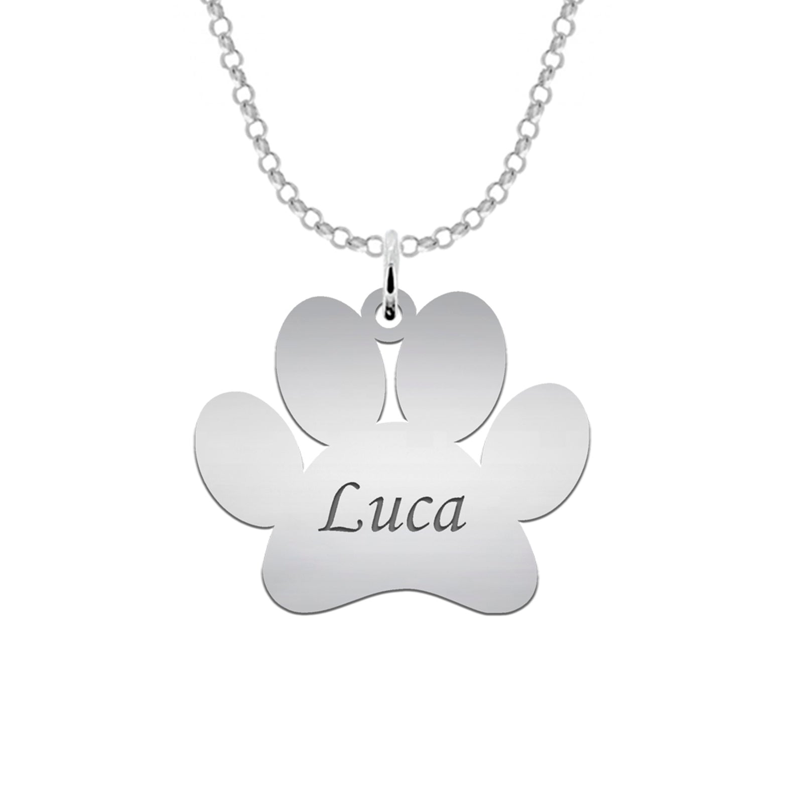 Colgante huella de perro en plata personalizado con nombre – Joya para amantes de las mascotas