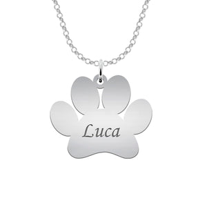 Colgante huella de perro en plata personalizado con nombre – Joya para amantes de las mascotas