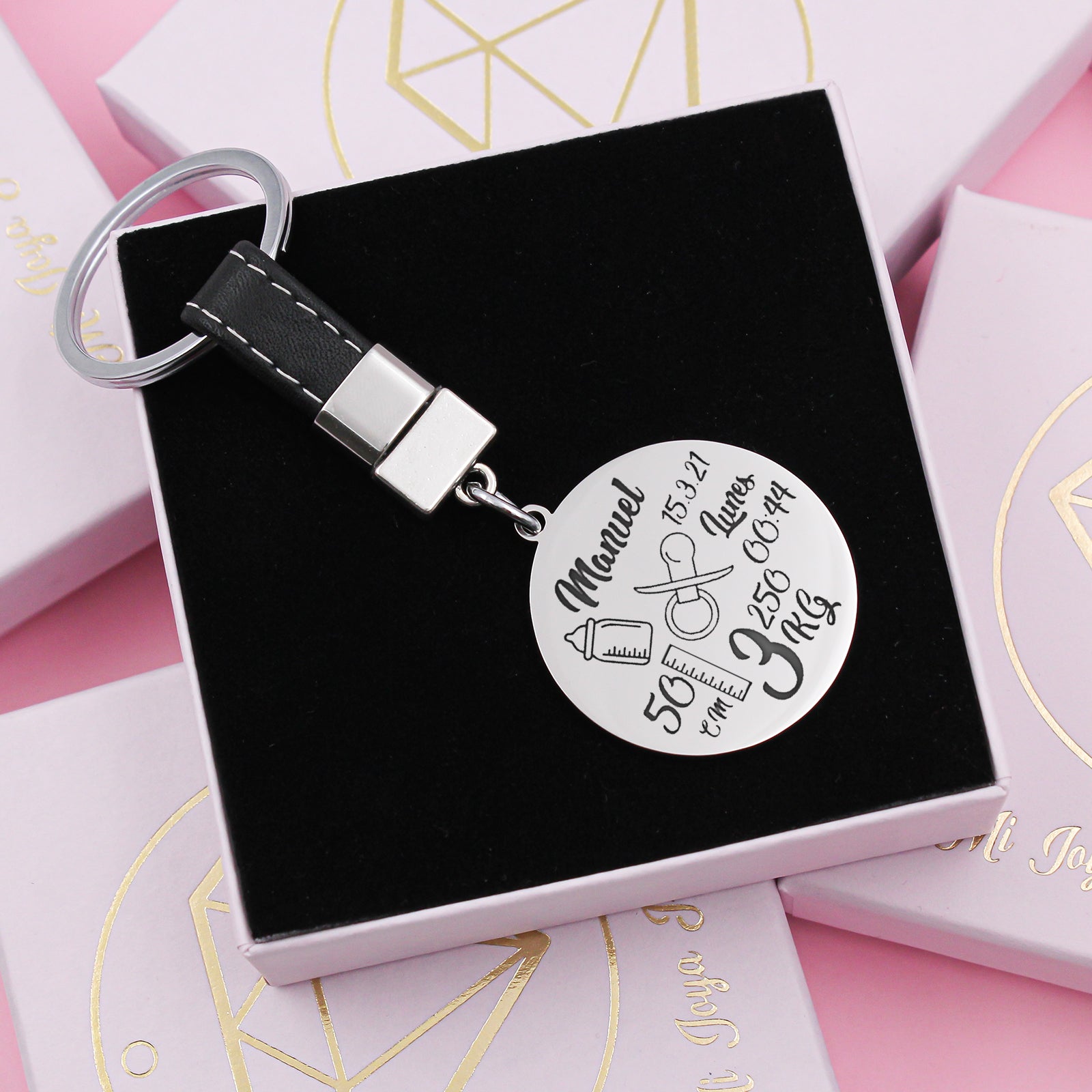 Llavero personalizado con datos de nacimiento de bebé – Regalo natalicio