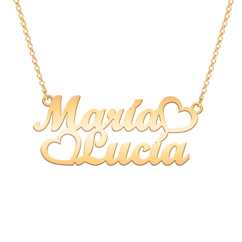 Collar de plata con dos nombres chapado en oro
