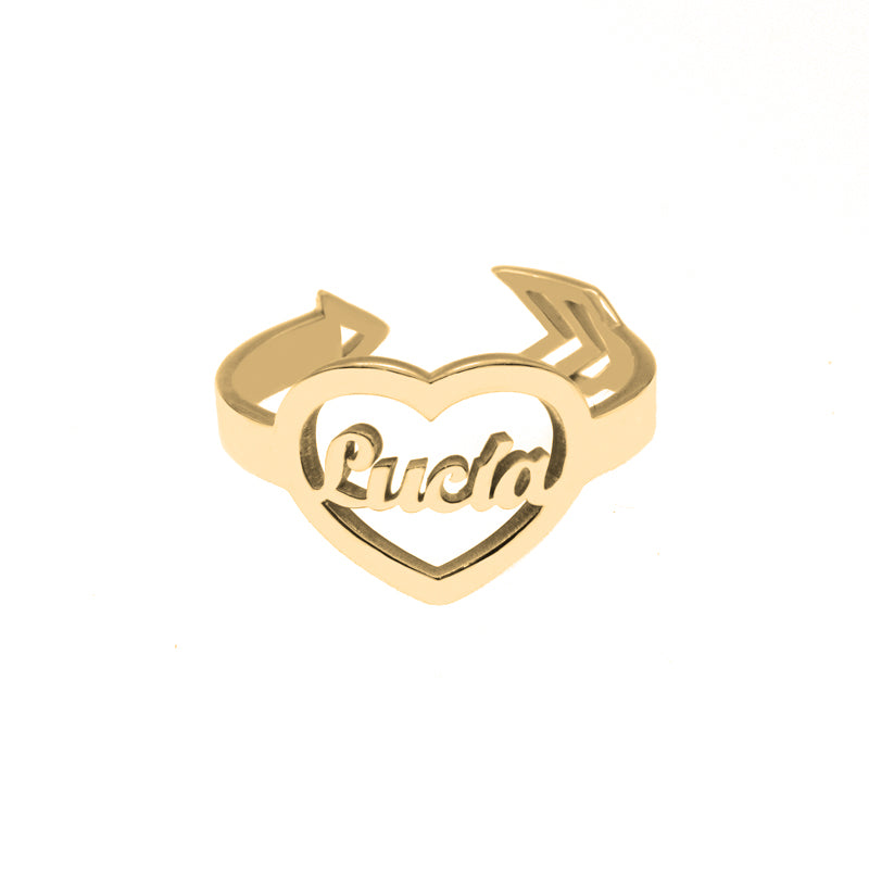 Anillo de plata corazón con nombre chapado en oro