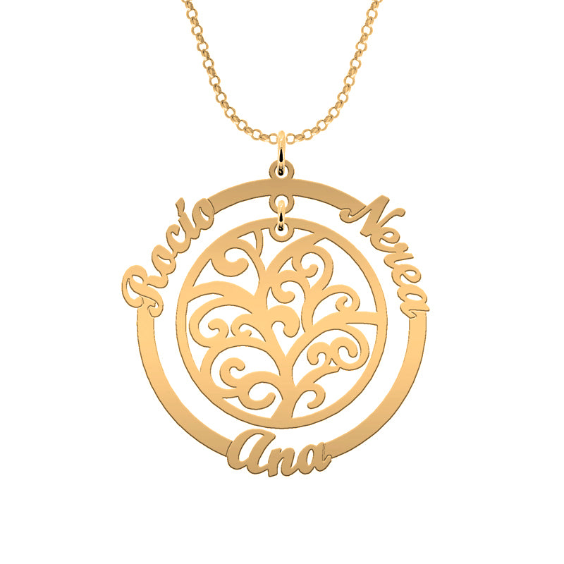 Collar árbol de la vida y aro hasta 4 nombres chapado en oro