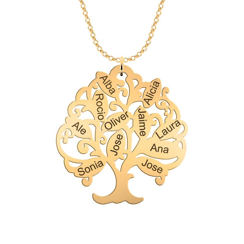Collar árbol de la vida chapado en oro hasta 11 nombres